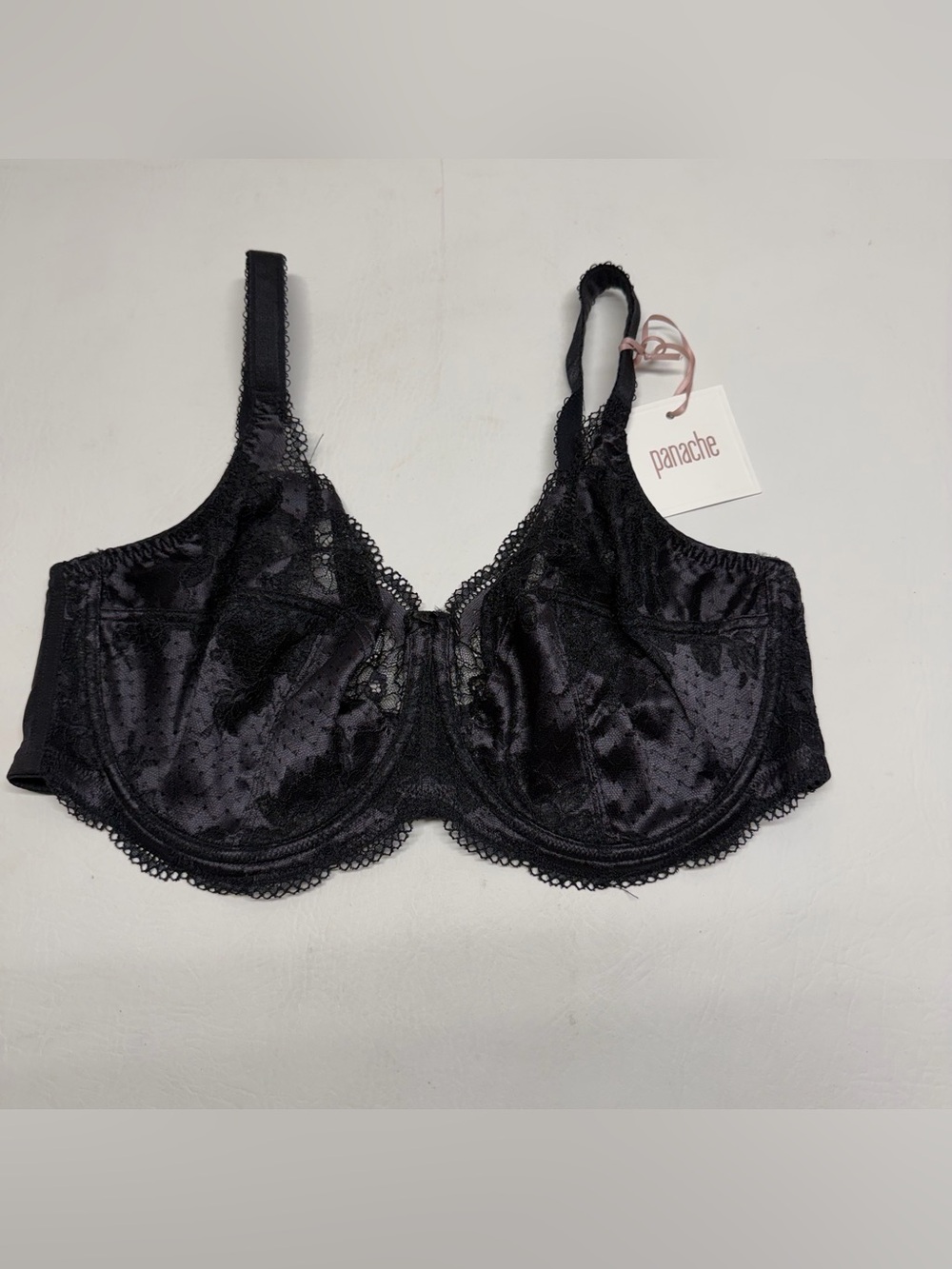 Panache Black Lace Underwire Bra with Scalloped Trim size 40 NWT